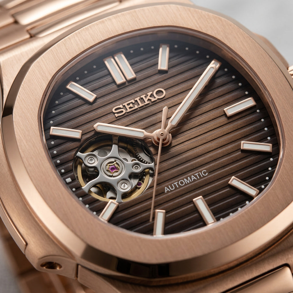 Nautilus Rose Gold & Chocolate Brown Open Heart