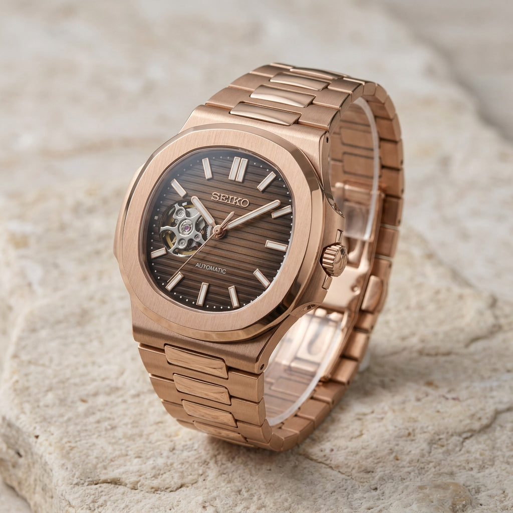Nautilus Rose Gold & Chocolate Brown Open Heart