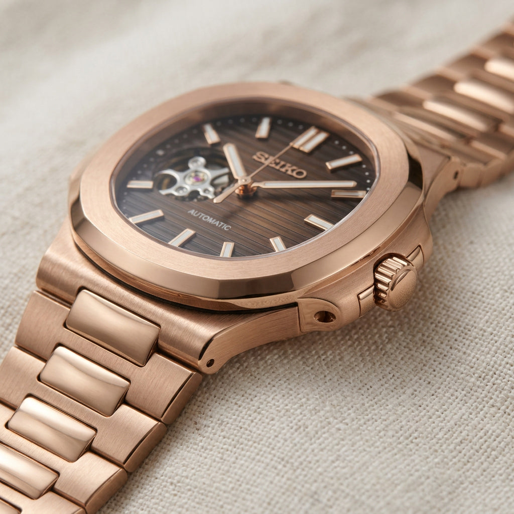 Nautilus Rose Gold & Chocolate Brown Open Heart