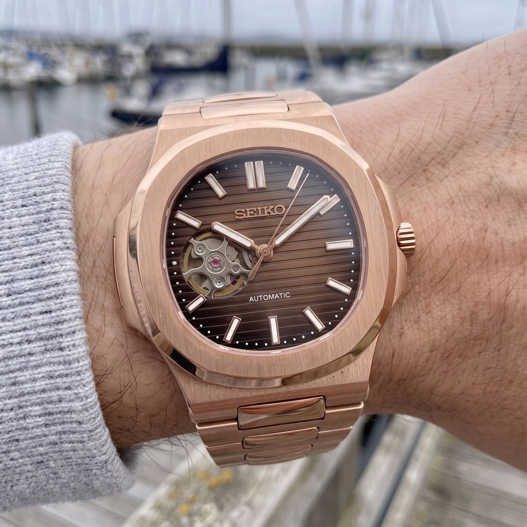 Nautilus Rose Gold & Chocolate Brown Open Heart